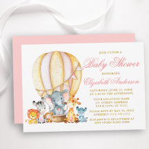 Safari Tiere Pink Hot Air Ballon Babydusche