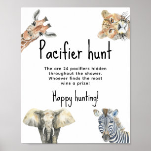 Safari-Tiere - Schnuller-Jagdspiel Babyparty Poster