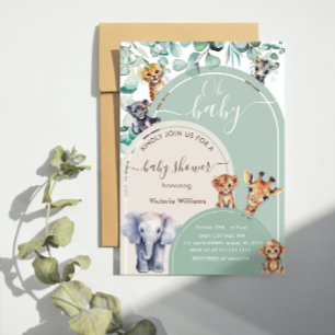 Safari-Tiere Süß Geschlechtsneutrale Babyparty Einladung