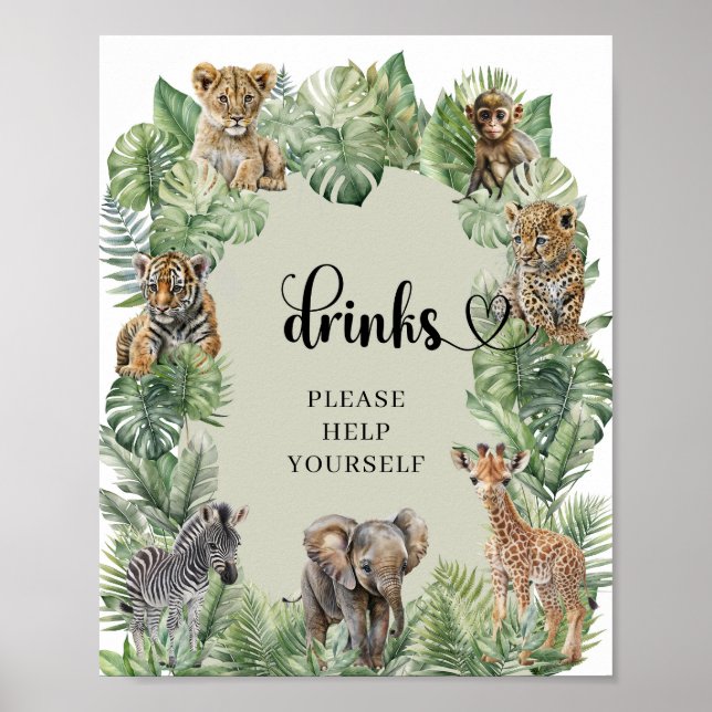 Safari-Tiere Tropengrüne Getränke Tafelschild Poster (Vorne)