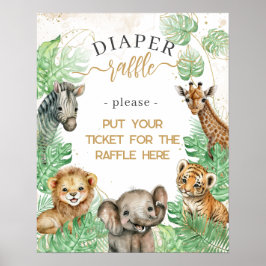 Safari-Tiere Tropische Vegetation Baby Duschdiape Poster
