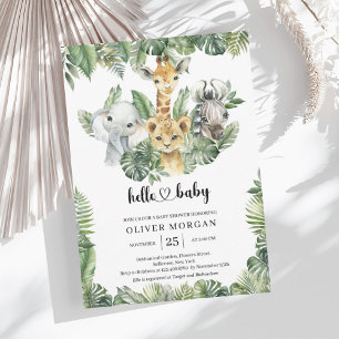 Safari Tiere Tropische Vegetation Boy Baby Dusche Einladung