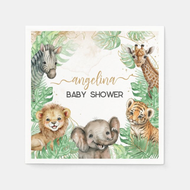 Safari-Tiere Tropische Vegetation Kinderdusche Serviette (Vorderseite)