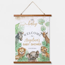 Safari-Tiere Tropische Vegetation Kinderdusche Wandteppich Mit Holzrahmen