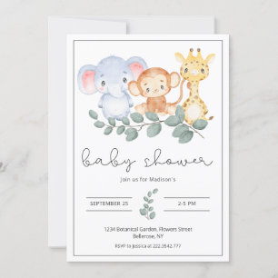 Safari-Tiere und Grünzeug-Baby-Party  Einladung