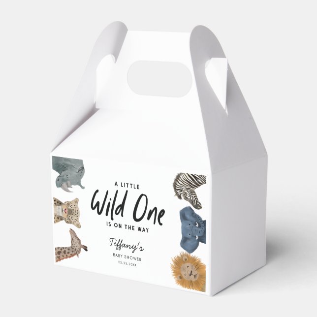 Safari Tiere Wild One ist auf dem Weg Babydusche Geschenkschachtel (Vorderseite)