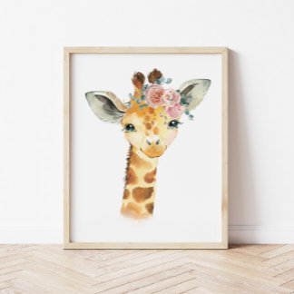 Safari-Tierkinderzimmer-Kunst, Wasserfarben-Giraff Poster