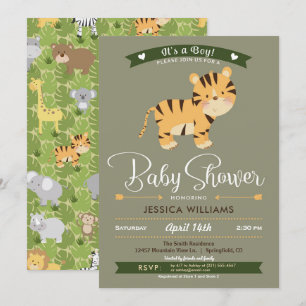 Safari Tiger Baby shower Invitation garçon