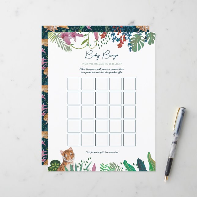 Safari Tiger Bingo Baby Showspiel (Vorderseite/Rückseite Beispiel)