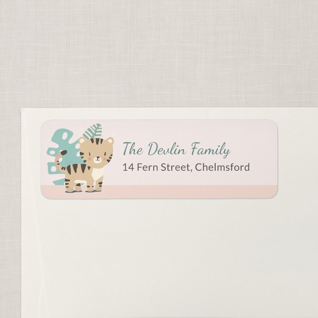 Safari-Tiger-Kindergeburtstags-Gastbutton (Tiny Tiger - Jungle Theme Return Address Label)