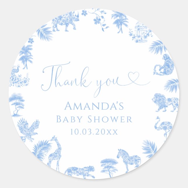 Safari Toile Baby Dusche Runder Aufkleber (Vorderseite)