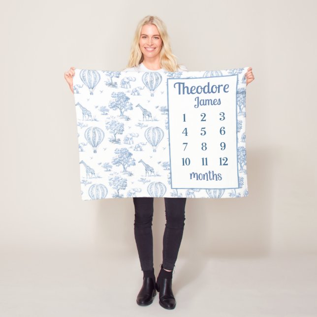 SAFARI TOILE MILESTONE Blanket, Baby Boy Blue Toy Fleecedecke (Beispiel)