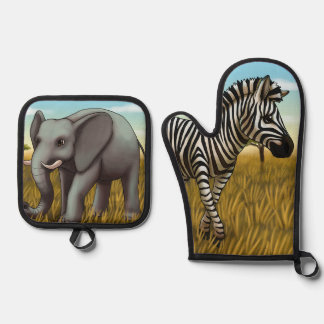 Safari-Topflappen- und -Ofenhandschuh-Set Ofenhandschuh & Topflappen-Set