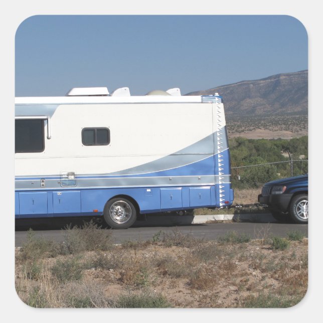 Safari Trek 1999 Blue Classic RV Motorhome Quadratischer Aufkleber (Vorderseite)