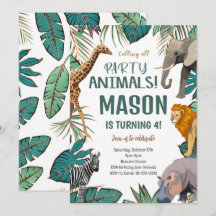 Safari tropical Animaux Invitation Anniversaire