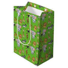 Safari Tropical Jungle Animals Niedliches grünes M Mittlere Geschenktüte