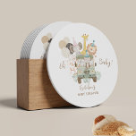 Safari Truck Jungle Animals Boho Baby Shower Runder Pappuntersetzer<br><div class="desc">A Safari truck with the cutest little wild animals and festive balloons makes an ideal party favor for your boho baby shower safari theme.  Please check out our matching baby shower invitation set,  and more on this page.</div>