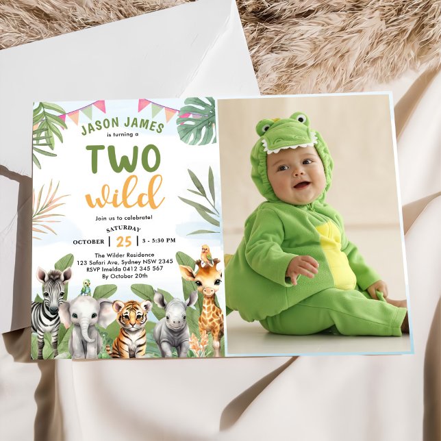 Safari Two Wild 2nd Boy Birthday Foto Einladung (Von Creator hochgeladen)
