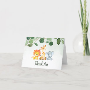 Safari vert Animaux Baby shower Carte de remerciem