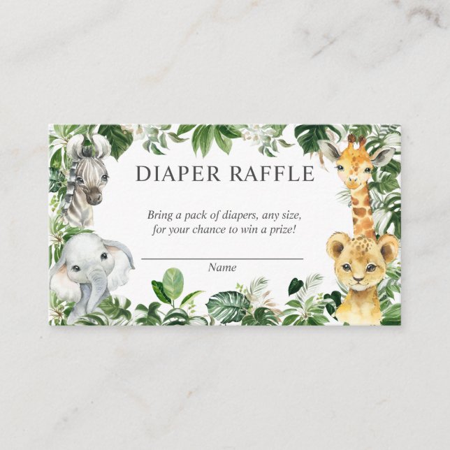 Safari vert Jungle Animaux Déchets Carte Raffle (Devant)