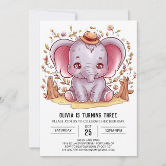 Safari verzaubert Elephant Digital Geburtstag Einladung