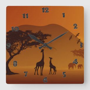 Safari Wall Clock Quadratische Wanduhr