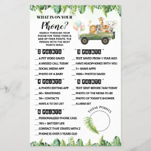 Safari Was ist auf deinem Handy Baby Shower Spielk Flyer