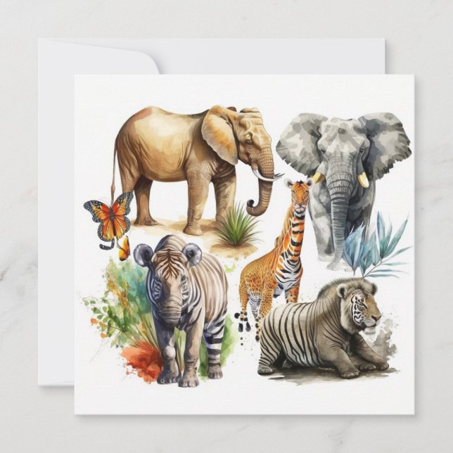 Safari Watercolor Flat Card (Vorderseite)