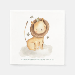 Safari Watercolor Lion Prince Kindergeburtstag Serviette