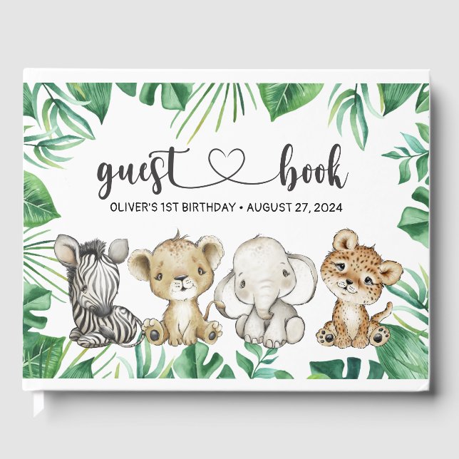 Safari Wild Animals Birthday Guest Book Gästebuch (Vorderseite)