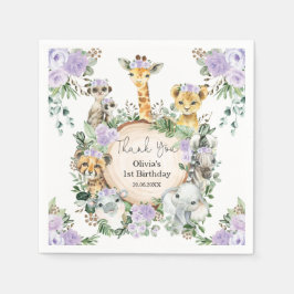 Safari Wild Animals Lila Floral Geburtstagsfavorit Serviette