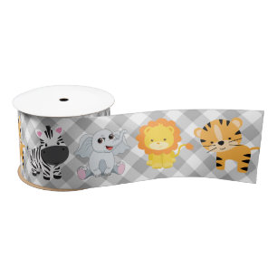 Safari Wild Animals on Gingham Satinband