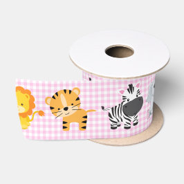 Safari Wild Animals on Gingham Satinband