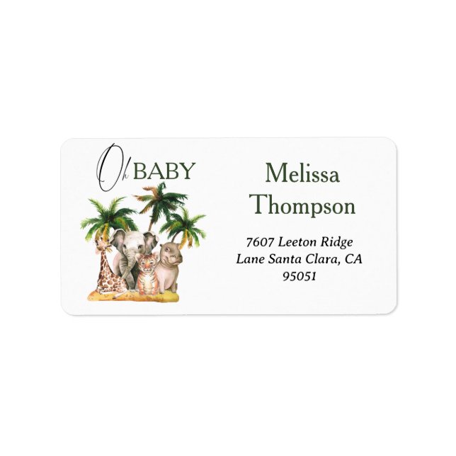 Safari Wild Animals Tropical Baby Showadresse Adressaufkleber (Vorne)
