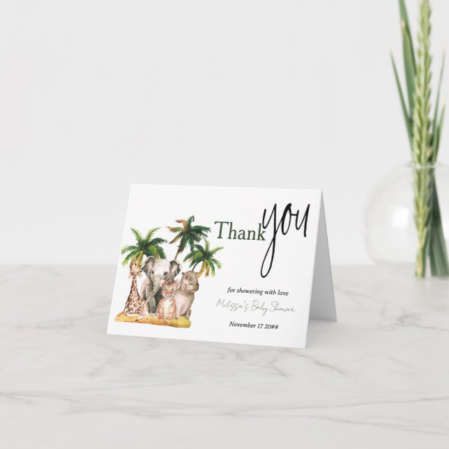 Safari Wild Animals Tropical Baby Shower Dankeskarte (Vorderseite)