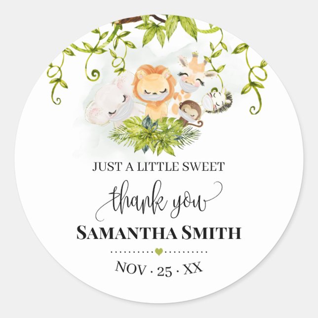 Safari Wild Baby Animals Baby Shower Fevor Runder Aufkleber (Vorderseite)