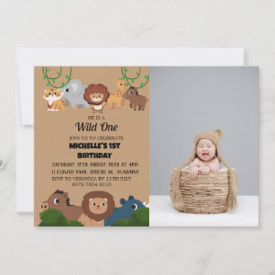 Safari Wild ein einfaches First Birthday Baby Foto Einladung