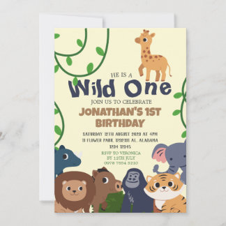 Safari Wild ein einfaches Niedliches erstes Geburt Einladung