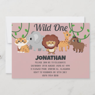 Safari Wild ein einfaches Niedliches First Geburts Einladung