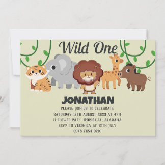 Safari Wild ein einfaches Niedliches First Geburts Einladung