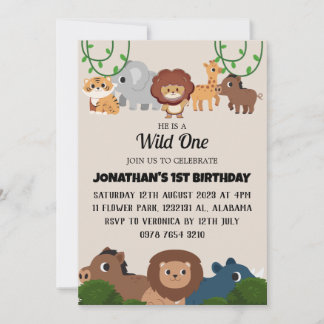 Safari Wild ein einfaches Niedliches First Geburts Einladung