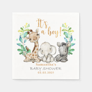Safari Wild Giraffe Zebra Elephant Baby Shower Serviette