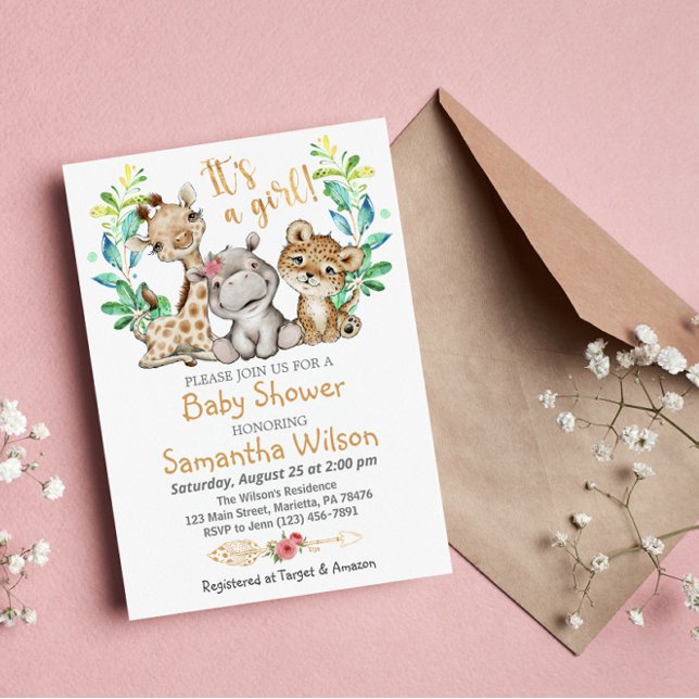 Safari Wild Girl Baby Shower Einladung (Von Creator hochgeladen)
