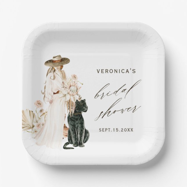 Safari Wild Leopard Boho Lady Brautparty Pappteller (Vorderseite)