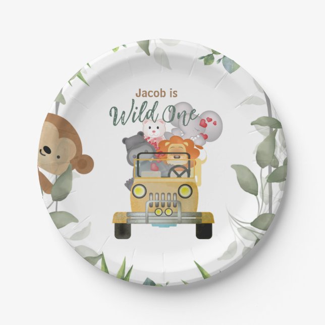 Safari Wild One 1. Geburtstag Junge Pappteller (Vorderseite)