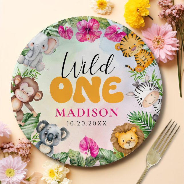 Safari Wild One 1. Girl Geburtstag Pappteller (Von Creator hochgeladen)