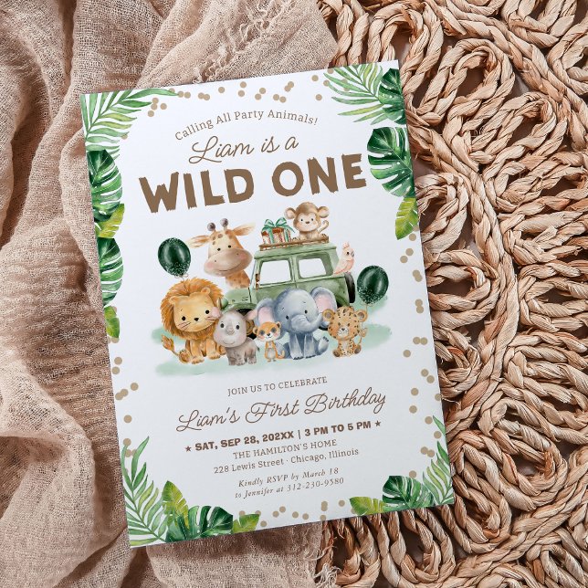 Safari Wild One 1st Birthday Budged Invitation (Von Creator hochgeladen)