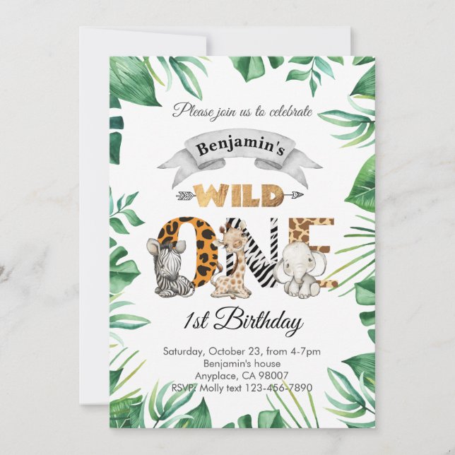 Safari Wild One 1st Birthday Party Invitation Einladung (Vorderseite)