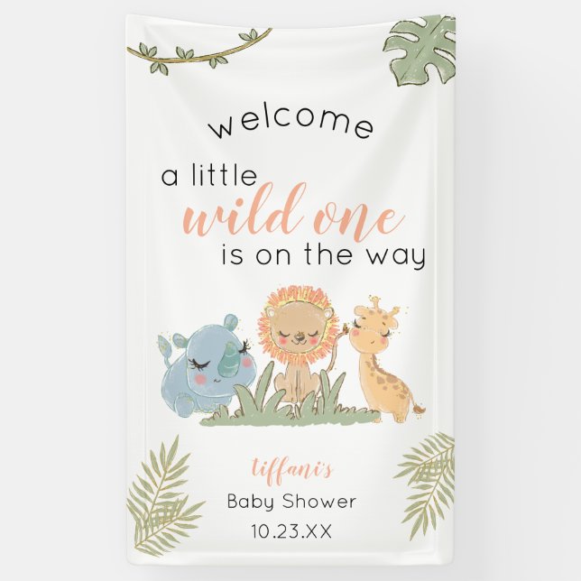 Safari Wild One auf der Way Baby Girl Dusche Banner (Vertikal)