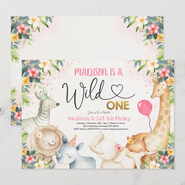 Safari Wild One Birthday Invitation Wild One Party (Devant / Derrière)